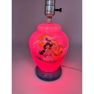 vintage Disney Aladdin & Jasmine Genie Milk Glass Lamp Red Light Night Light 90s